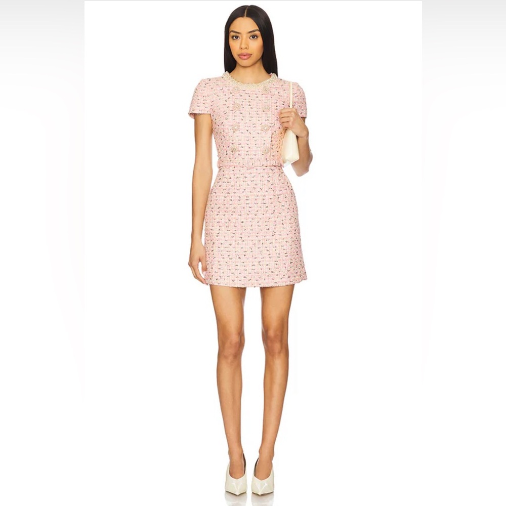 Boucle Pearl Mini Dress in Pink
self-portrait